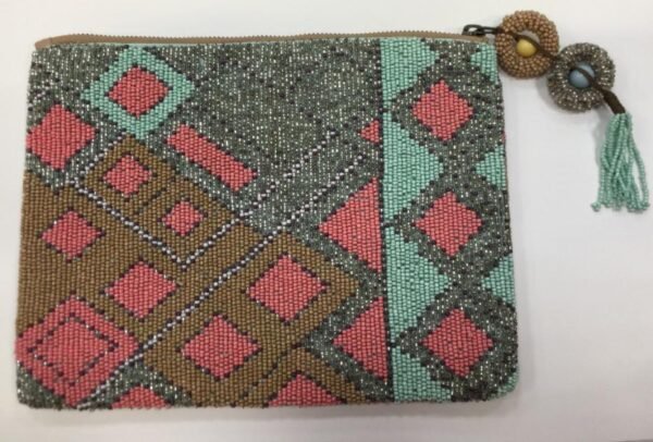 Sea Green, Brown and Orange Beaded Handbag