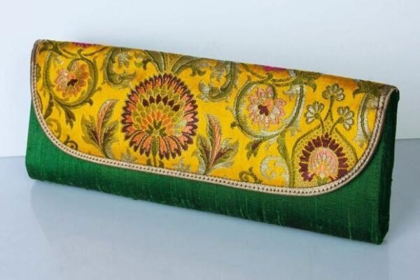 Bottle Green Satan with Embroidery Handbag