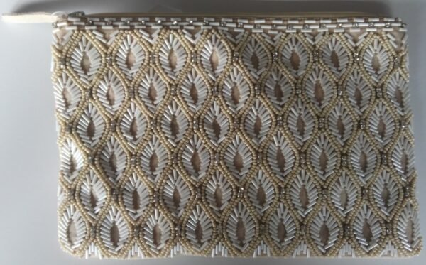 White and Off White Beaded Handbag