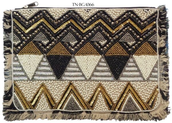 Golden White and Off White Beaded Handbag