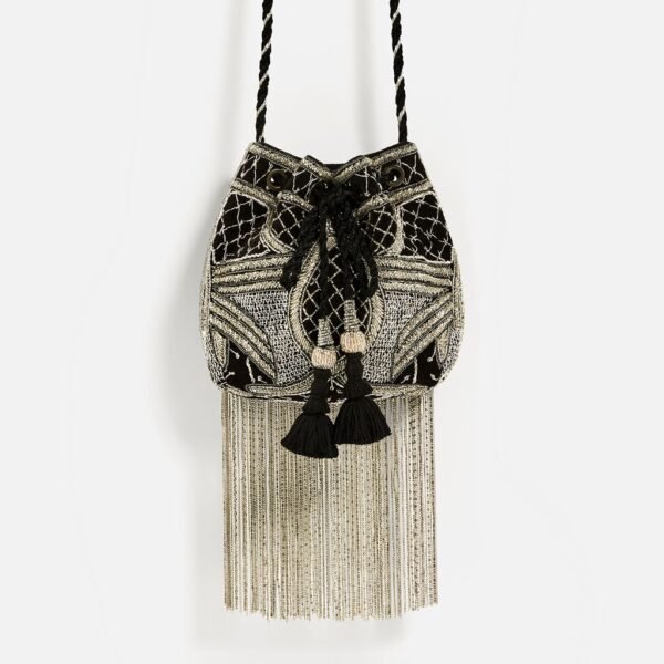 Silver Poly Cotton with Handwork Sling Bag