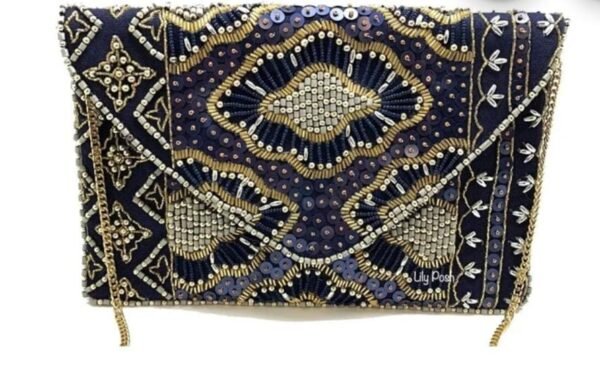 Purple and Golden Beaded Handbag