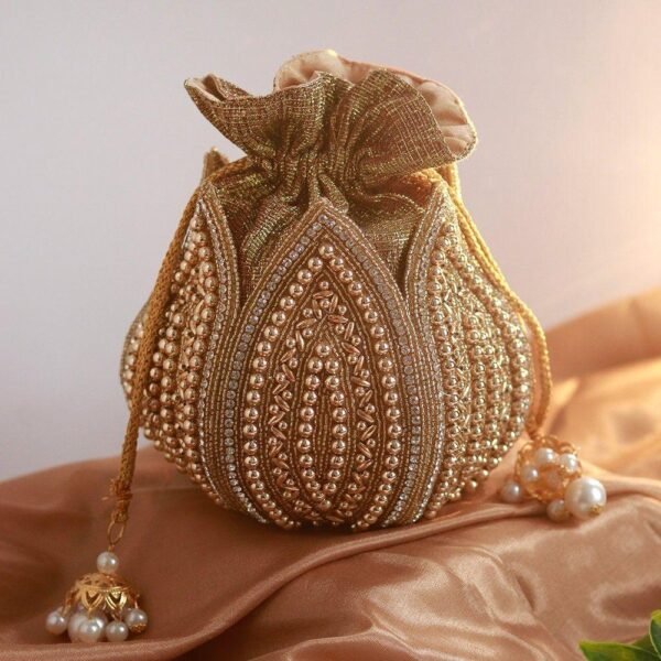 Golden Beaded Potli Handbag