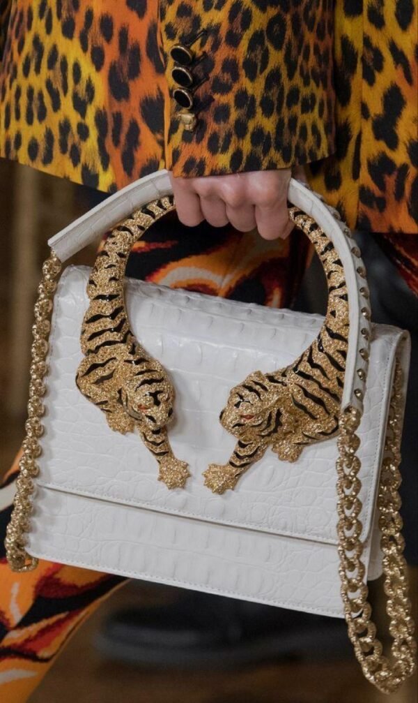 White and Golden Tiger Handel Handbag