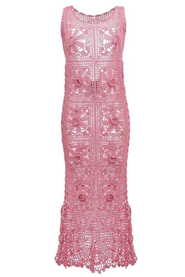 Women's Crewneck Round Neckline Textured Sleeveless Column Silhouette Lined Maxi Dress