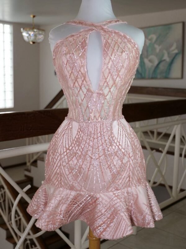 Pink Sequin Halter Mini Dress