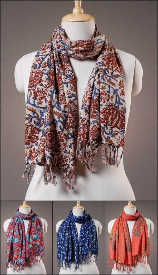 Ethnic Block-Printed Cotton Scarves – Assorted Colors