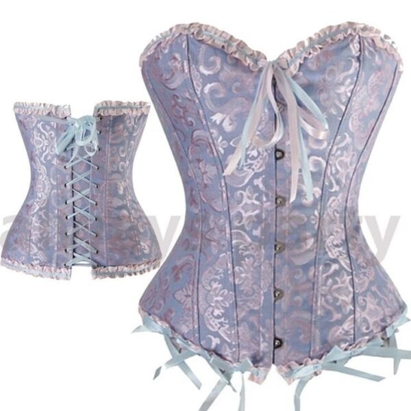 Lavender Brocade Lace-Up Corset with Pink Floral Pattern