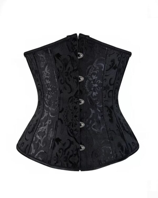 Gothic Black Brocade Waist Cincher Corset with Steel Busk Closure