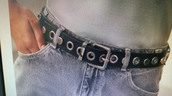 Double-Grommet-Belt for mens - PU-Leather Punk Waist-Belts with Detachable Chain