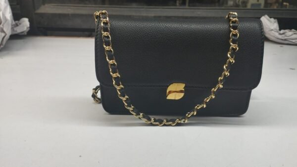 Gemstone Embedded Interlocking Flat Chain Handle Flap Shoulder Bag